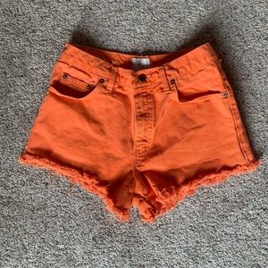 Orange vintage high waisted denim shorts